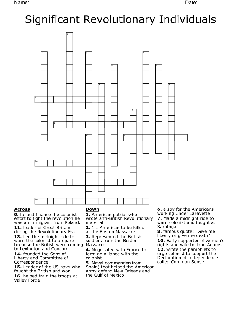 Significant Revolutionary Individuals Crossword