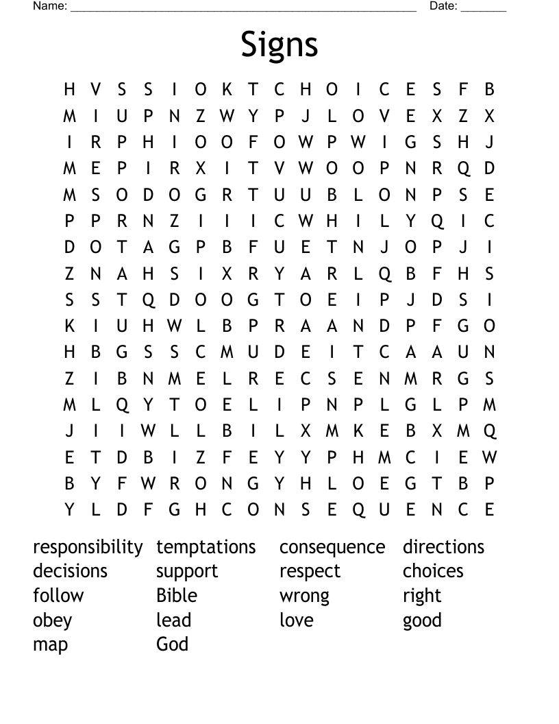 Signs Word Search