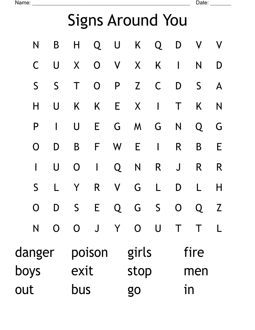 Signs Around You Word Search