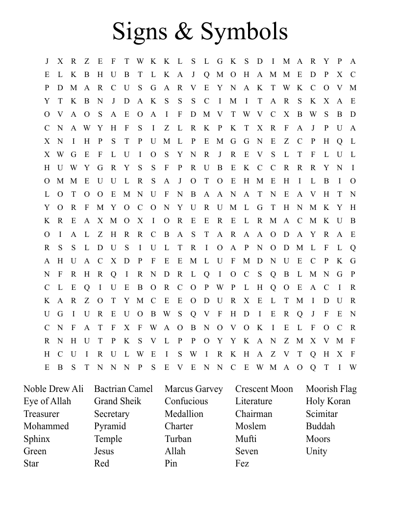 Signs & Symbols Word Search
