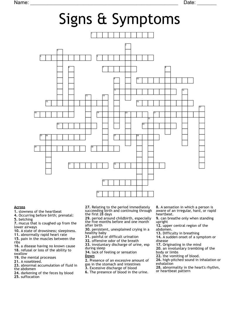 Signs & Symptoms Crossword