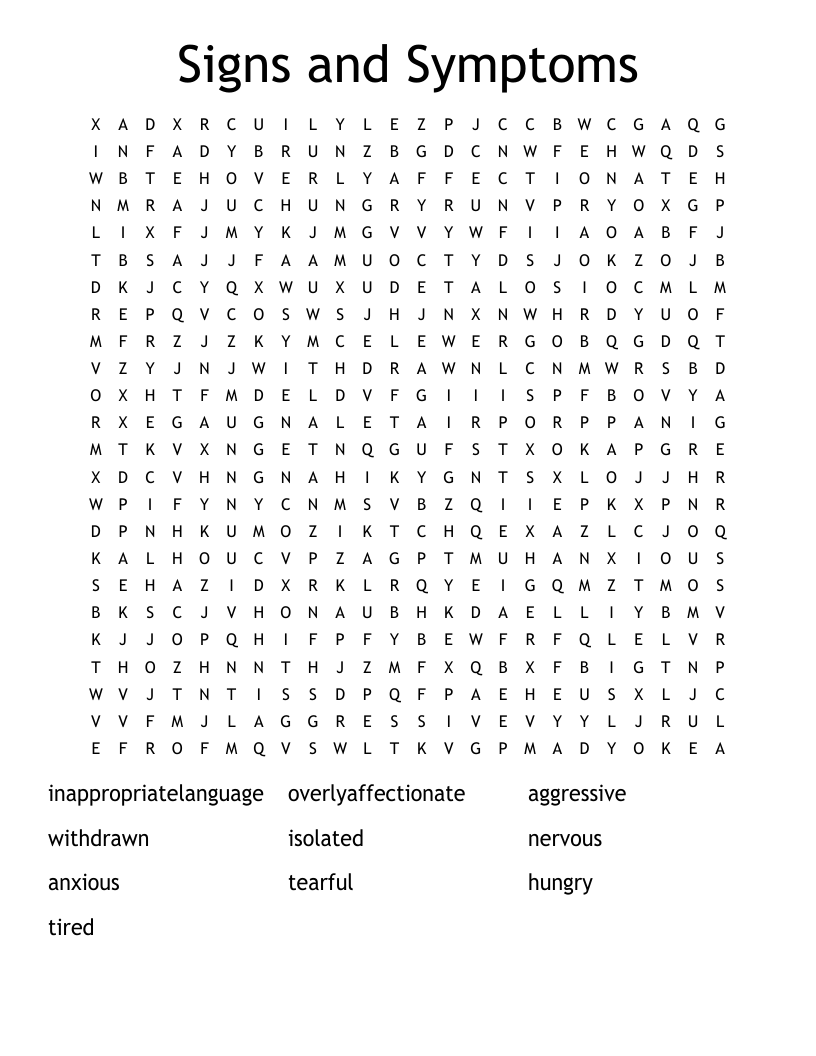 Signs and Symptoms Word Search