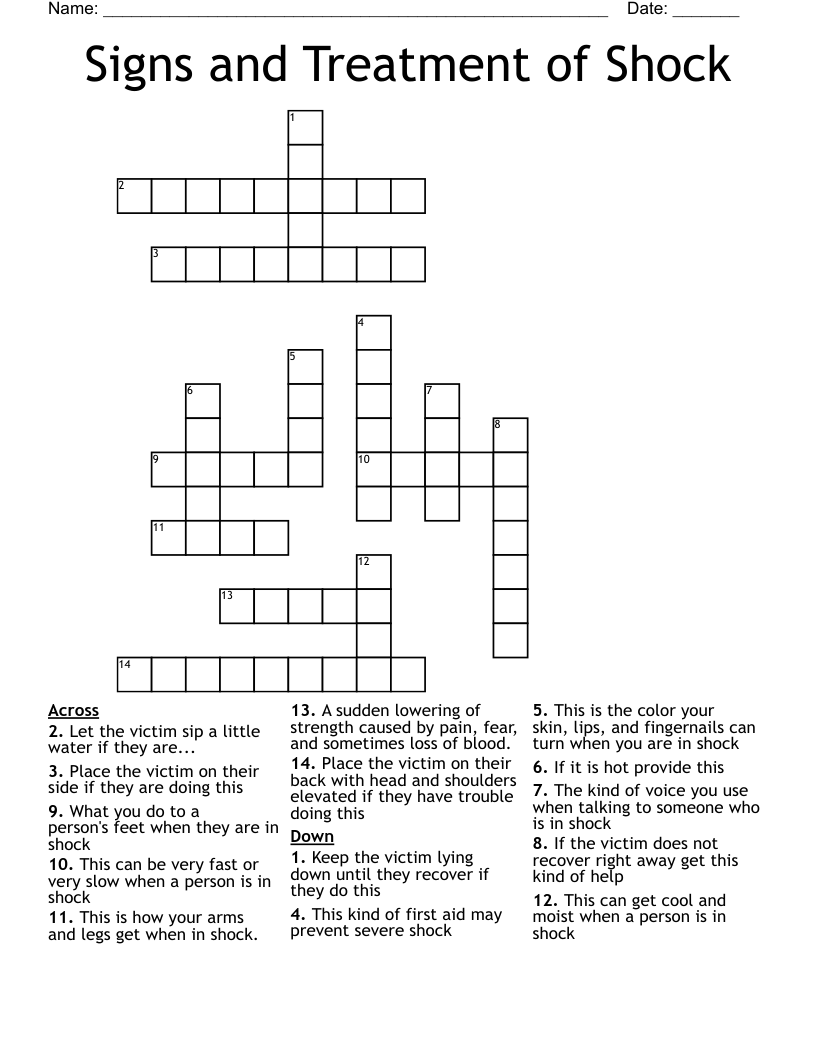 Signs and Treatment of Shock Crossword
