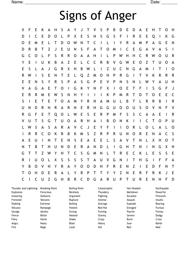 Signs of Anger Word Search