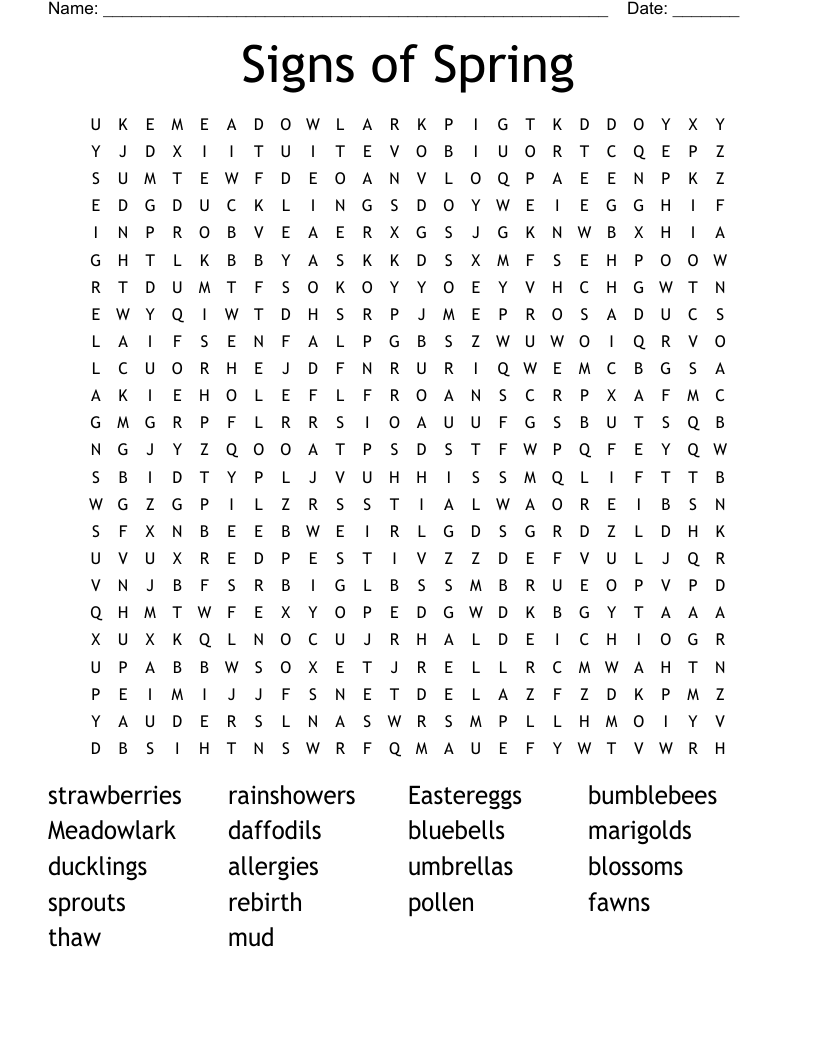 Signs of Spring Word Search