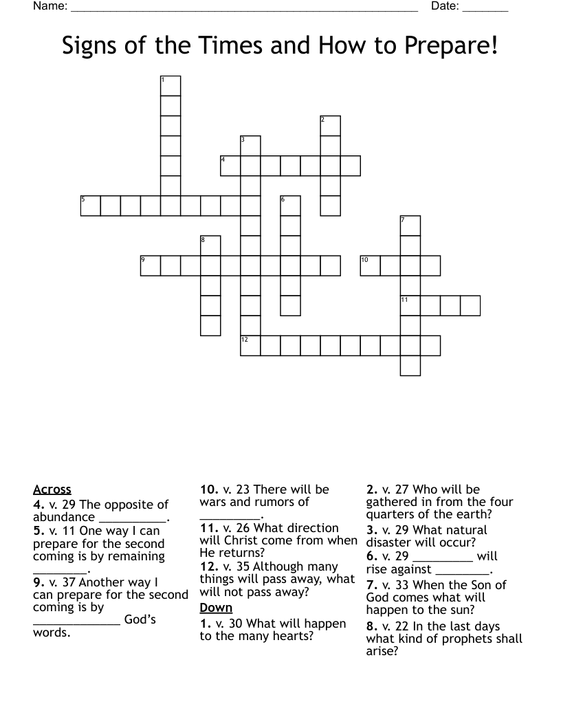 Signs of the Times and How to Prepare!  Crossword