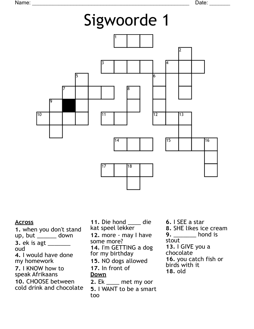 Sigwoorde 1 Crossword