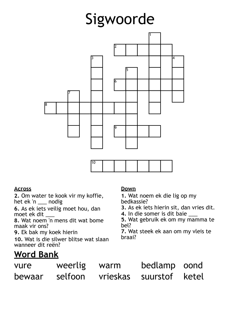 Sigwoorde Crossword