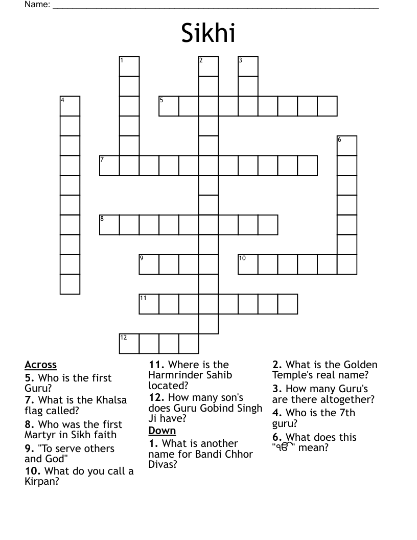 Sikhi Crossword