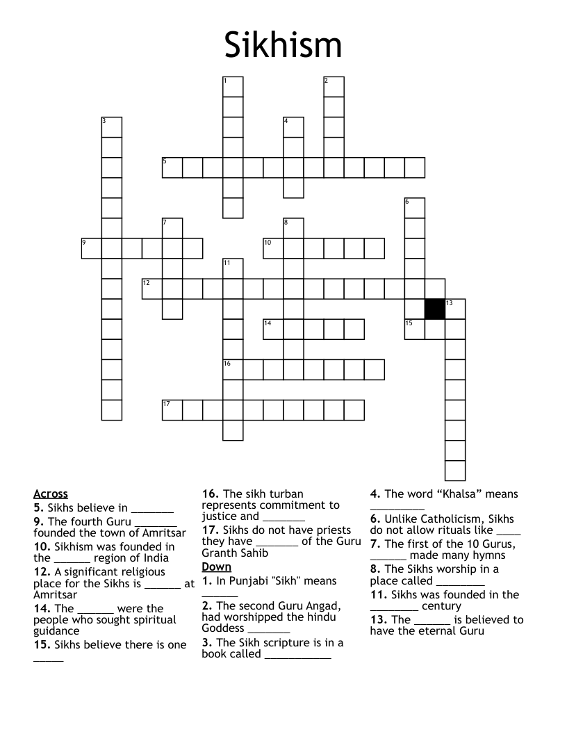 Sikhism Crossword