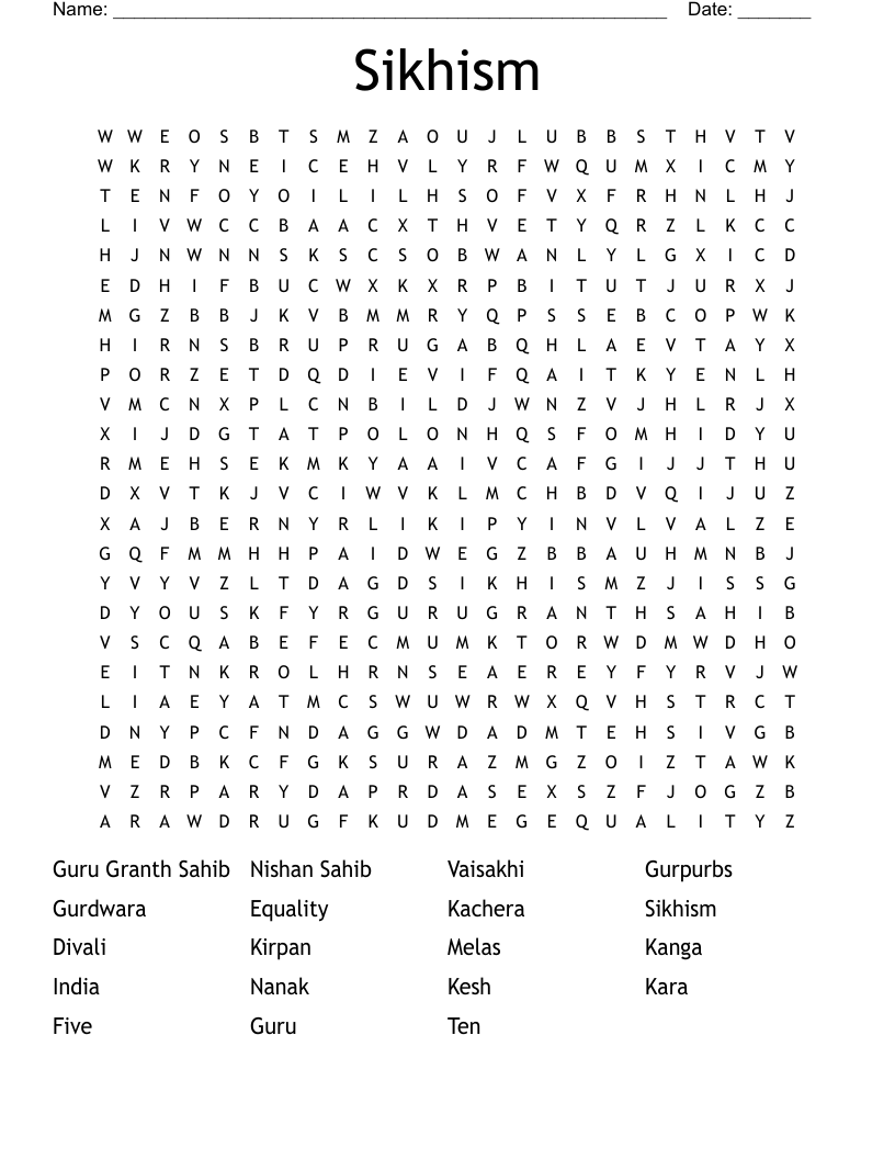 Sikhism Word Search