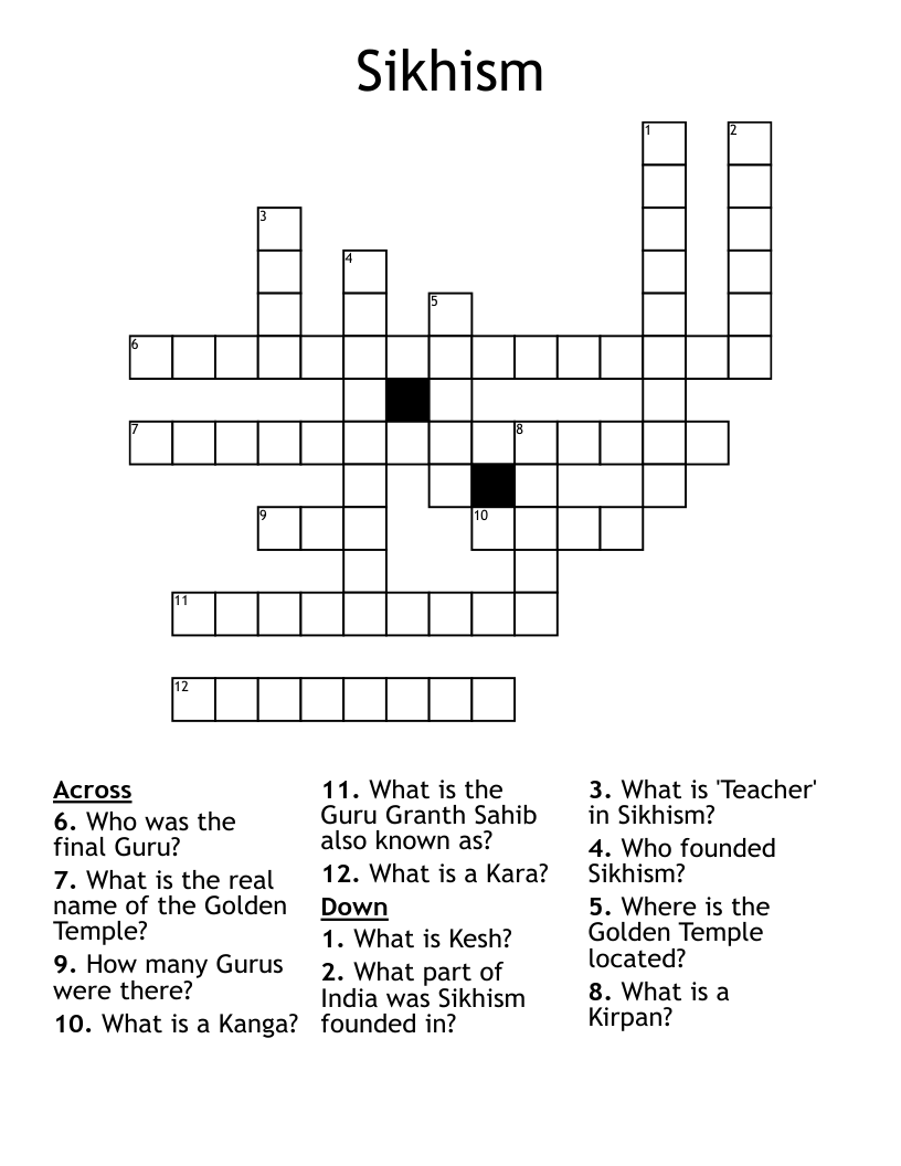 Sikhism Crossword