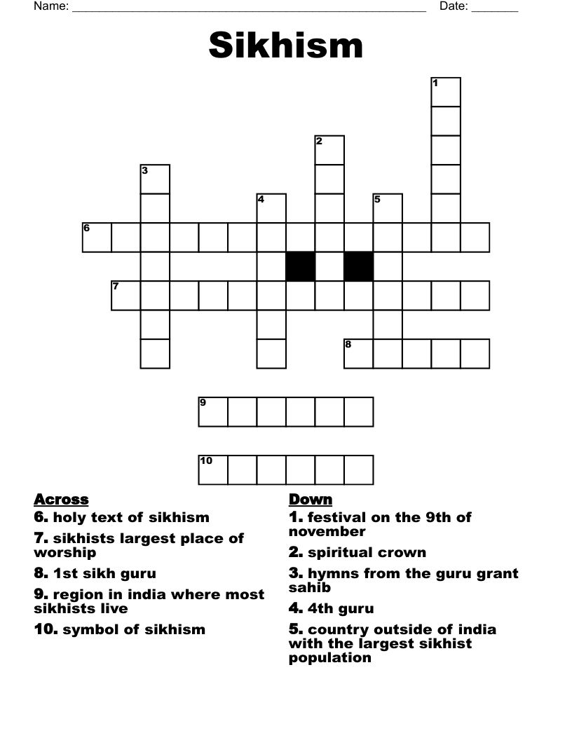 Sikhism Crossword