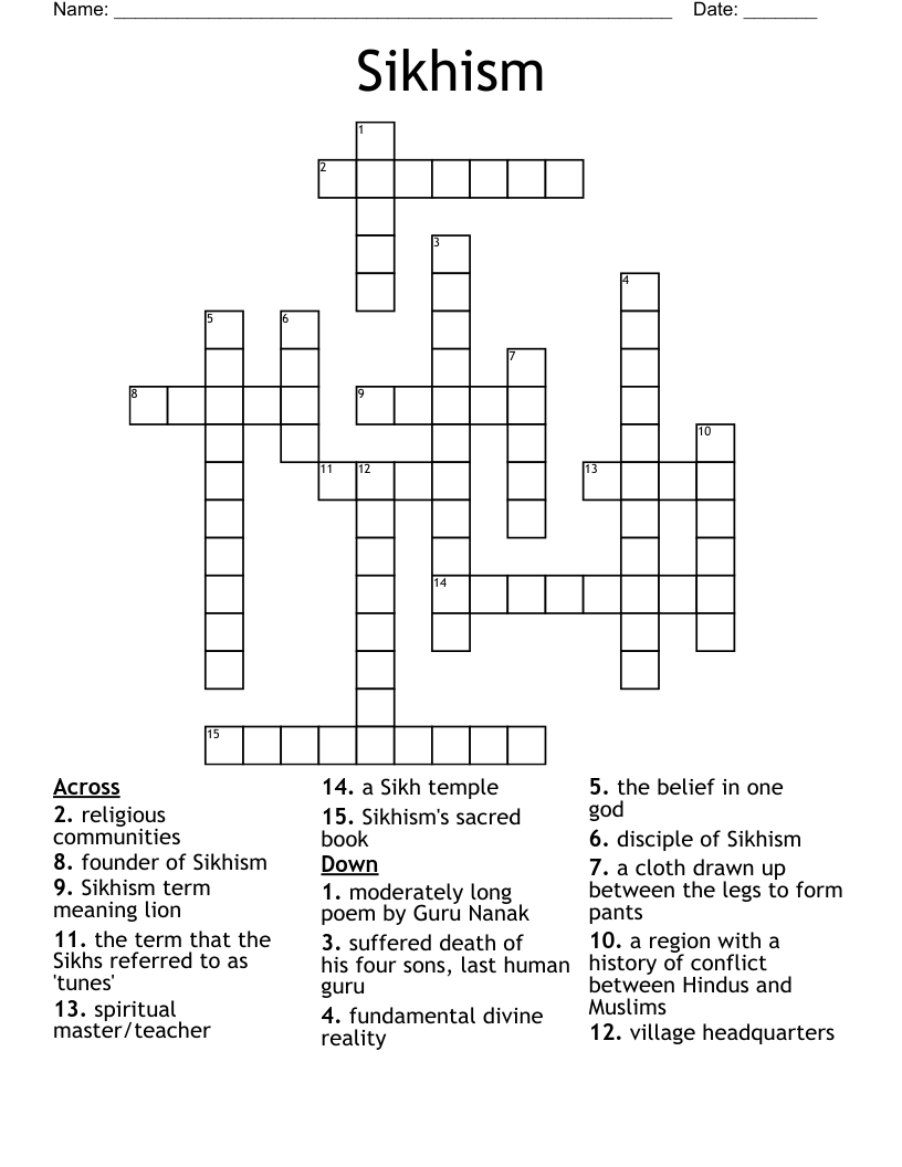 Sikhism Crossword