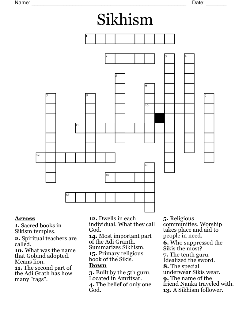 Sikhism Crossword