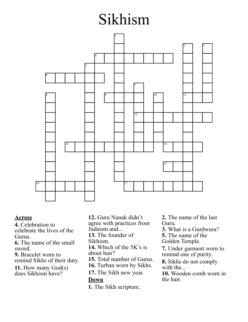 Sikhism Crossword