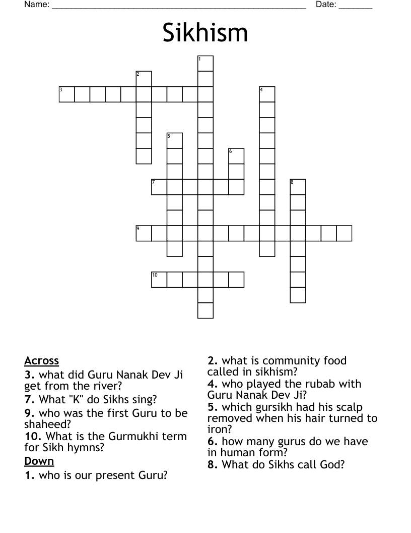 Sikhism Crossword
