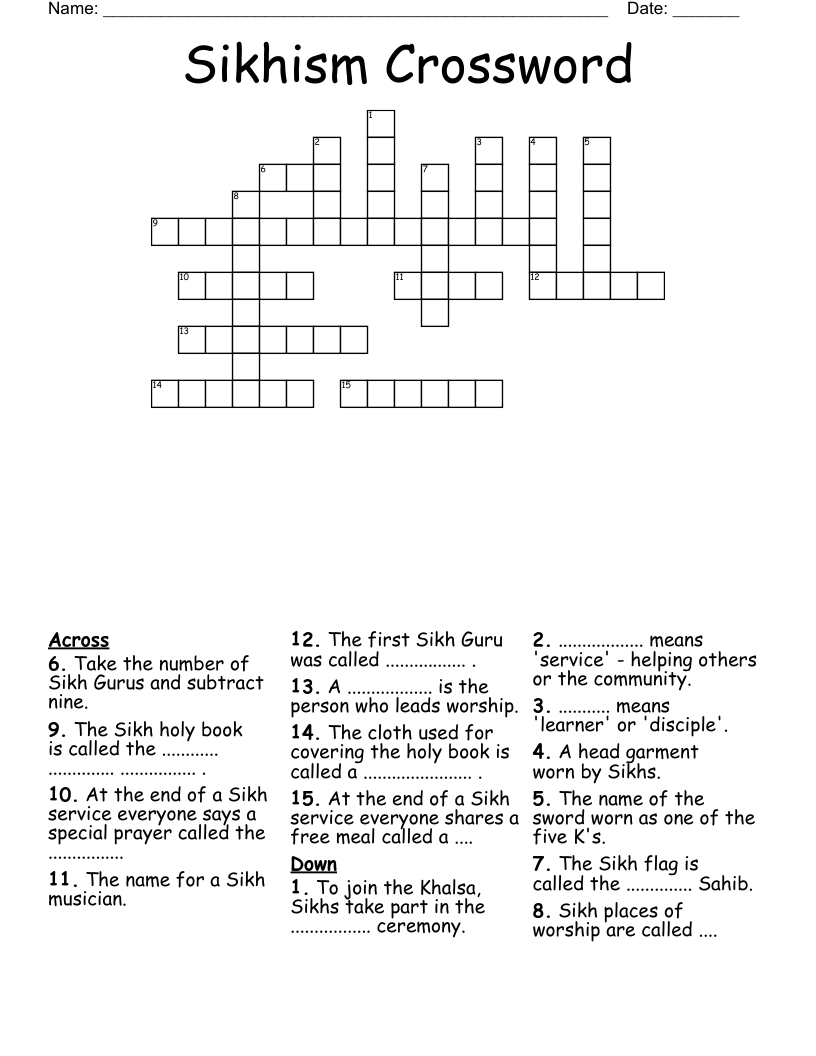 Sikhism Crossword