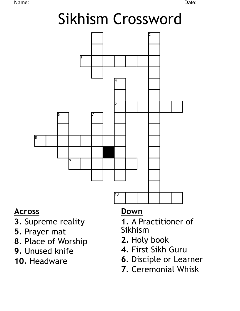 Sikhism Crossword