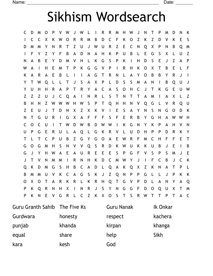 Sikhism Wordsearch