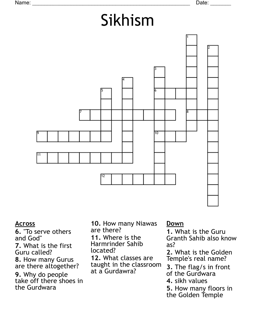 Sikhism  Crossword