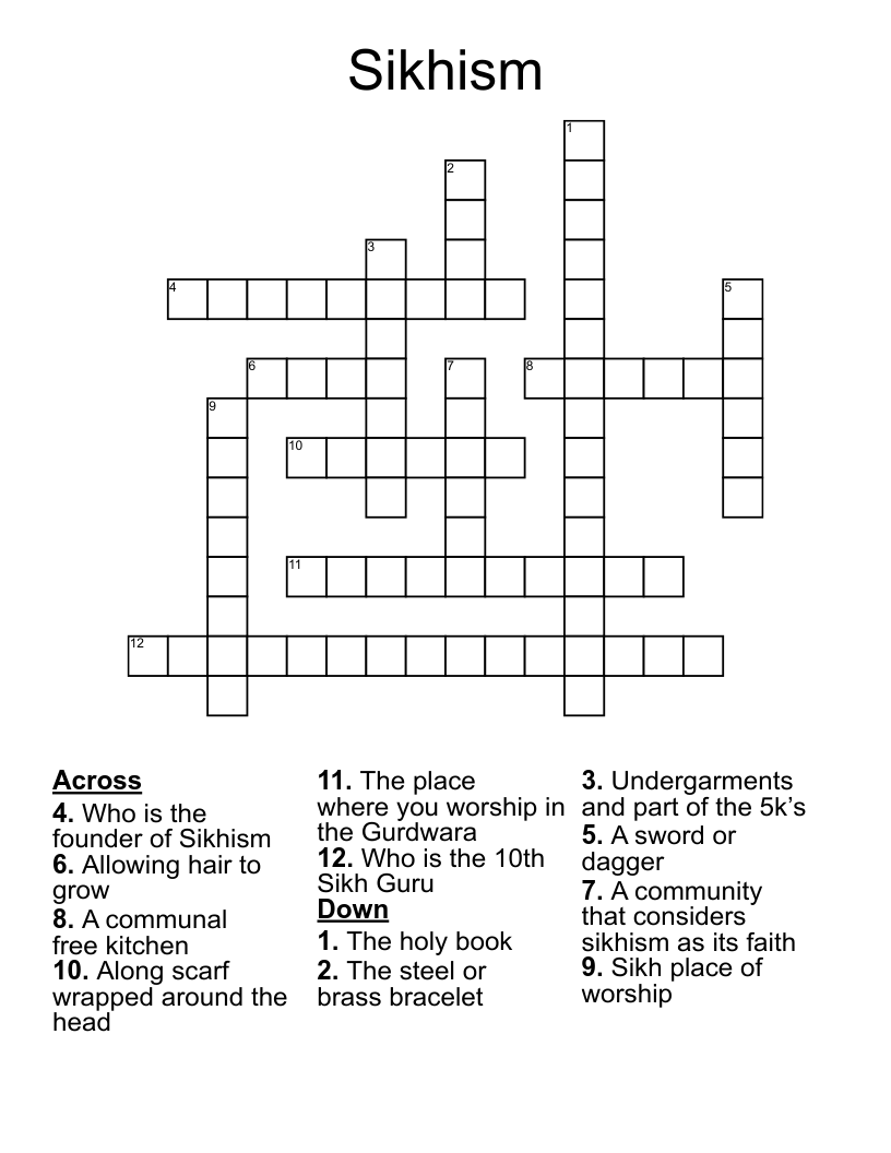 Sikhism  Crossword