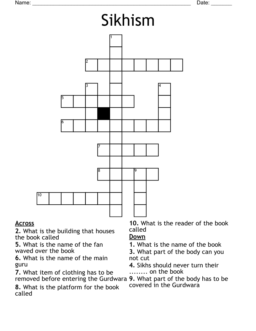 Sikhism  Crossword