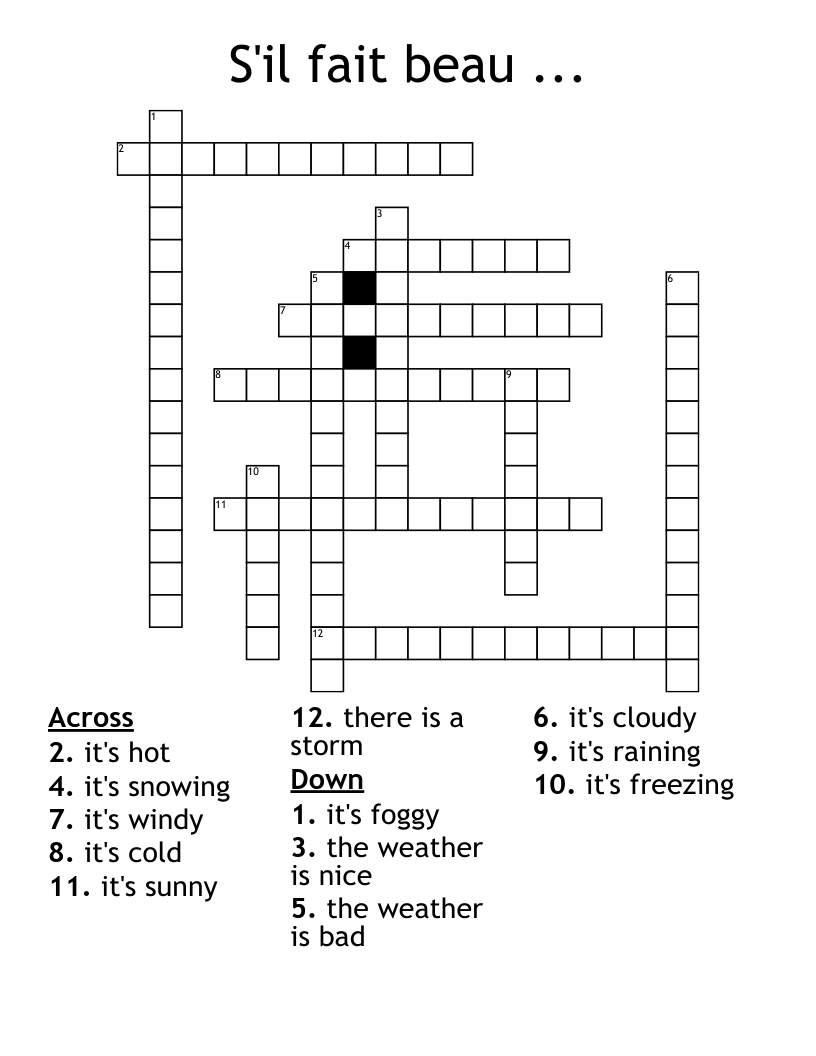 S'il fait beau ... Crossword