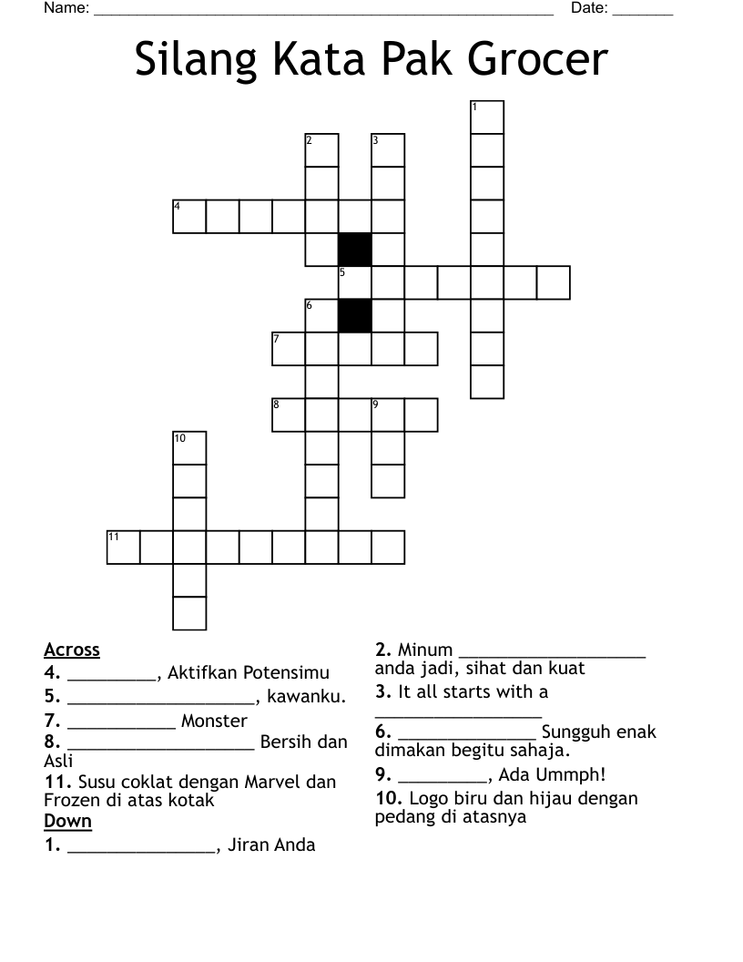 Silang Kata Pak Grocer Crossword