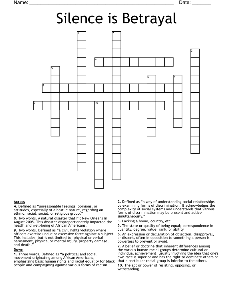 Silence is Betrayal Crossword