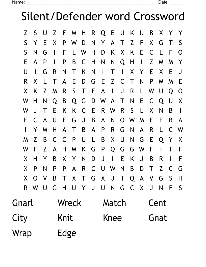 Silent/Defender word Crossword Word Search