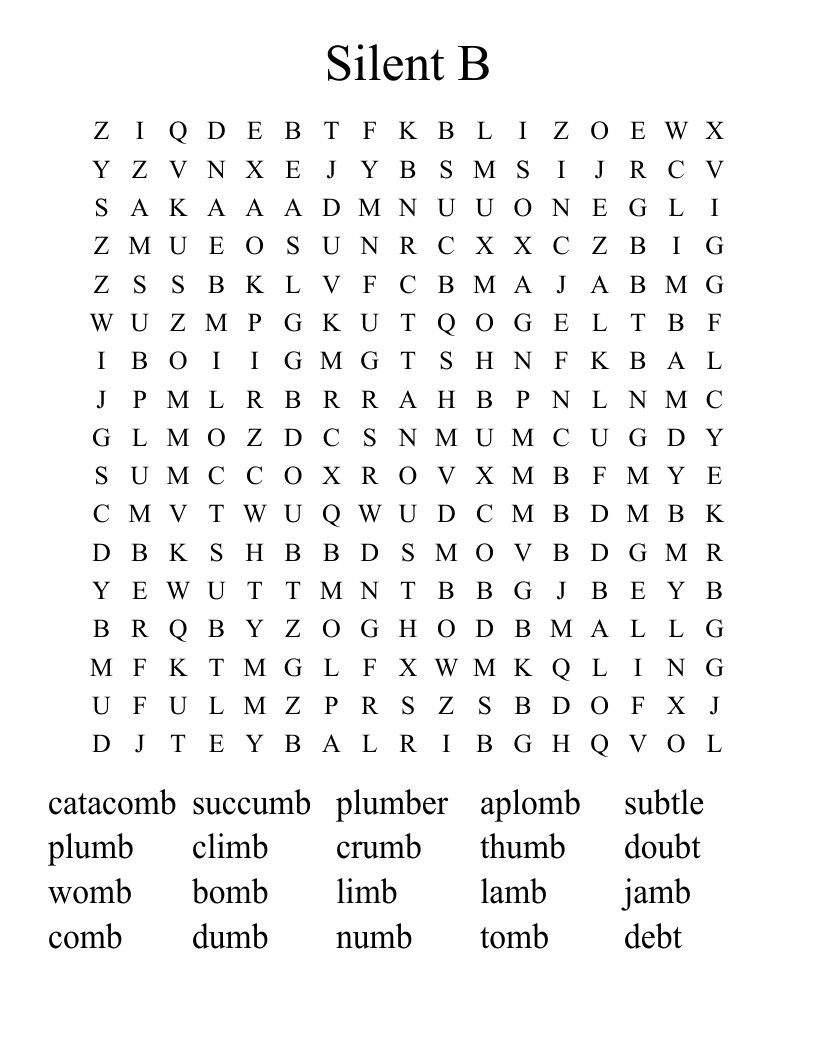 Silent B Word Search
