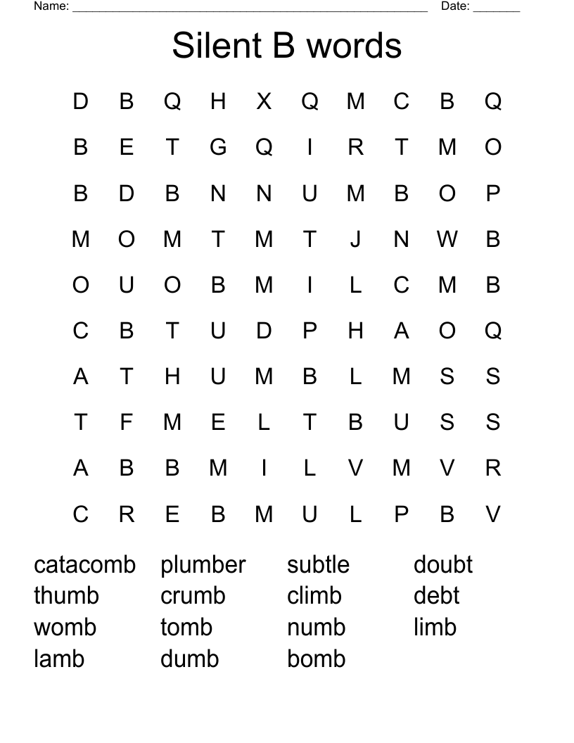 Silent B words Word Search
