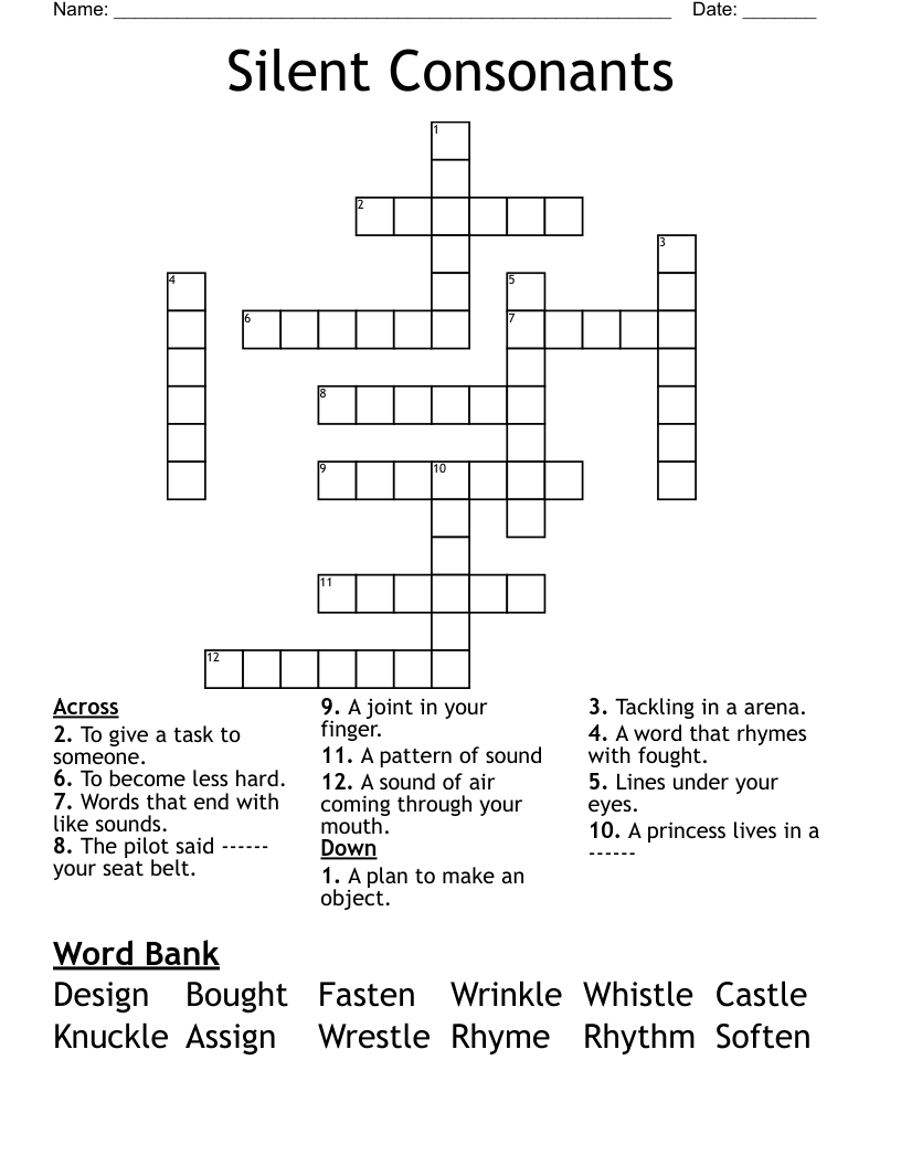Silent Consonants Crossword