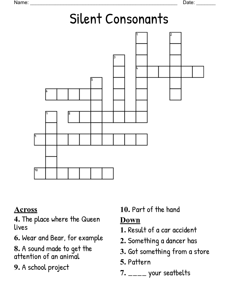 Silent Consonants Crossword