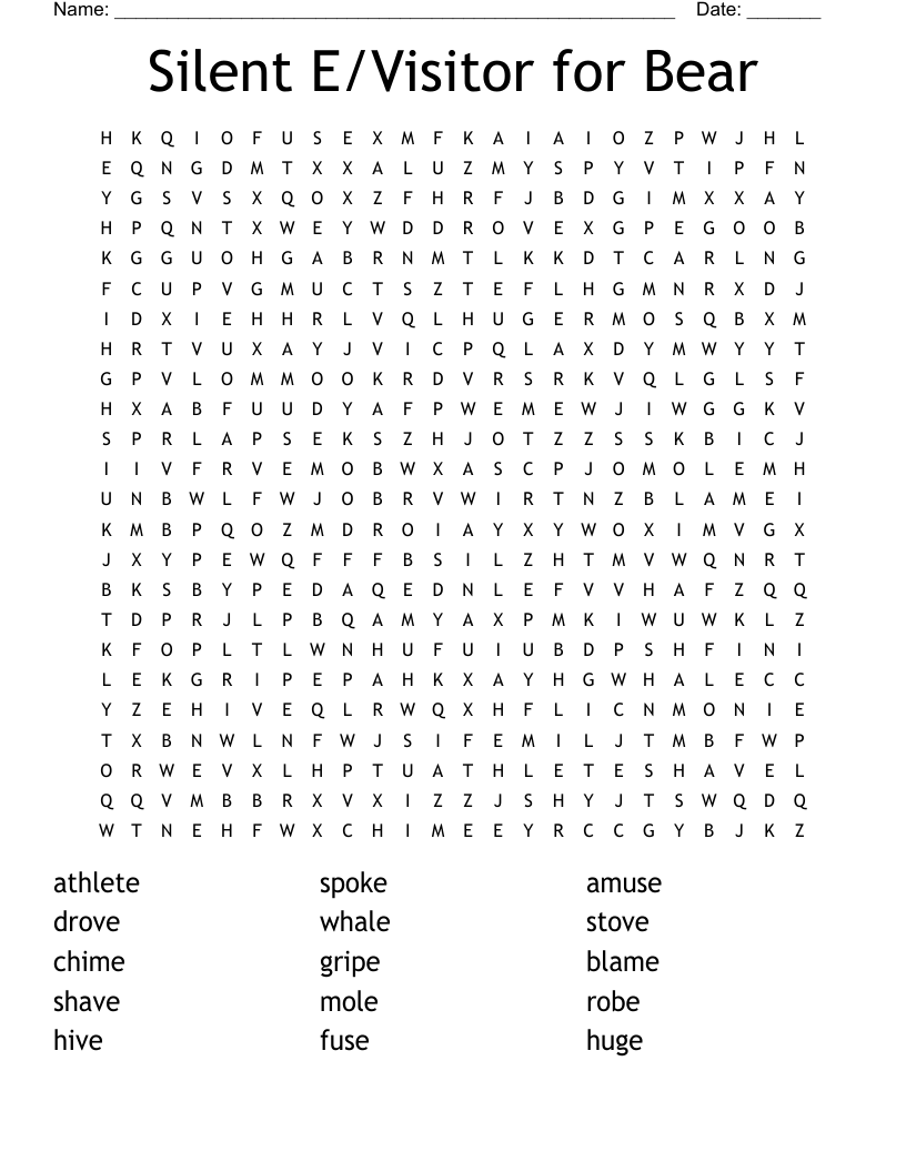 Silent E/Visitor for Bear Word Search