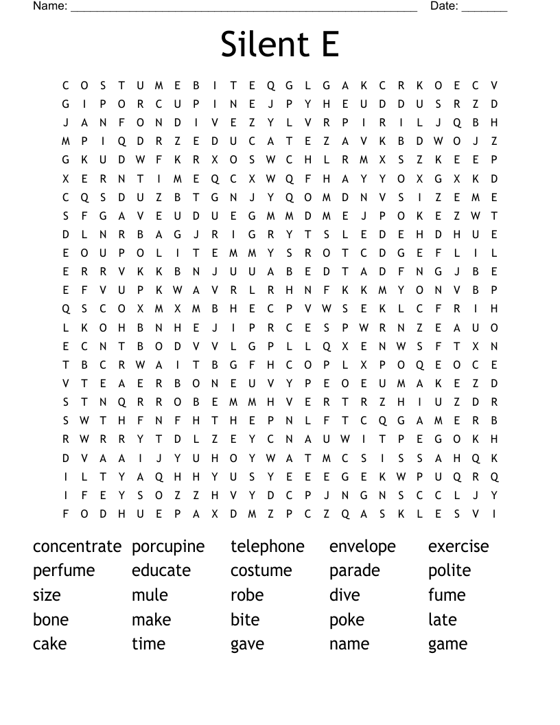 Silent E Word Search