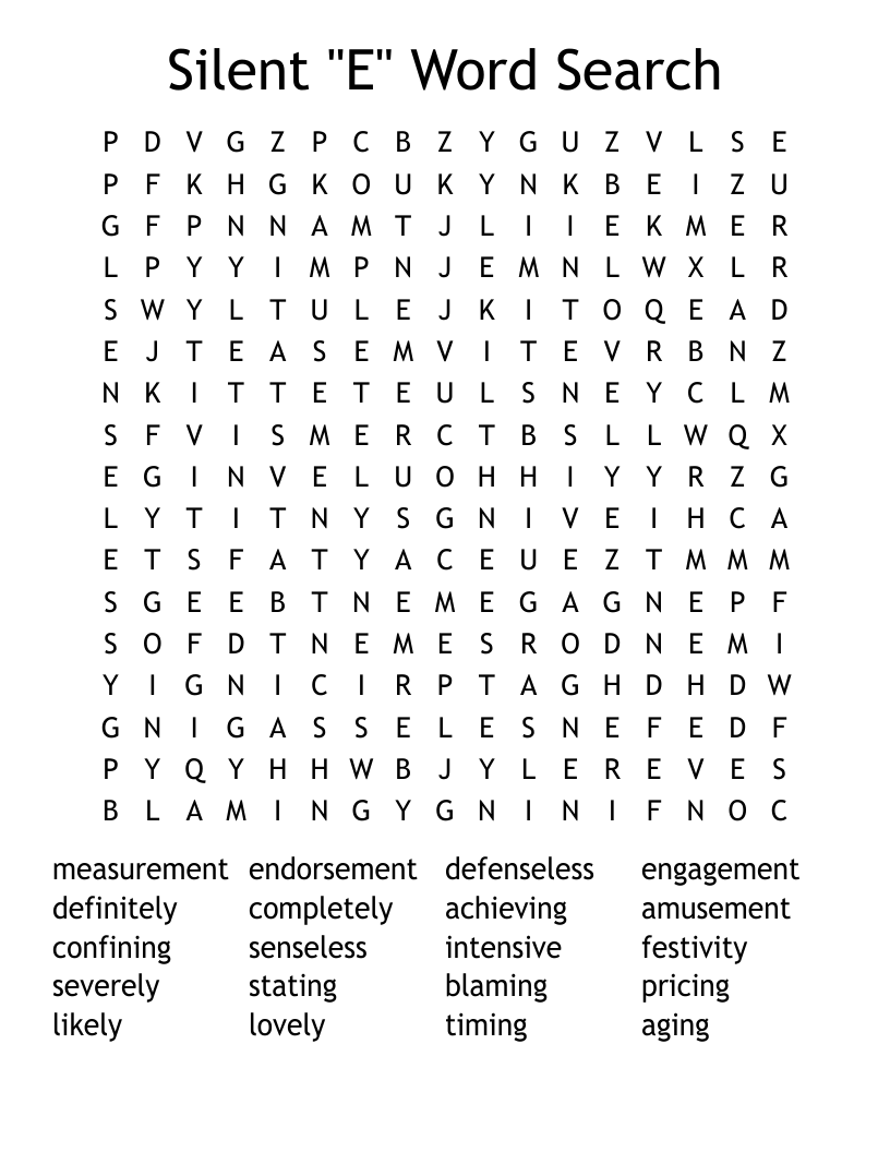 Silent "E" Word Search