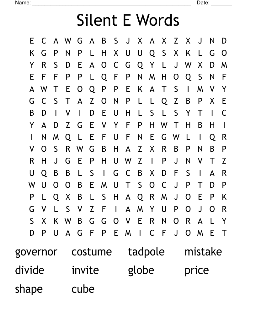 Silent E Words Word Search