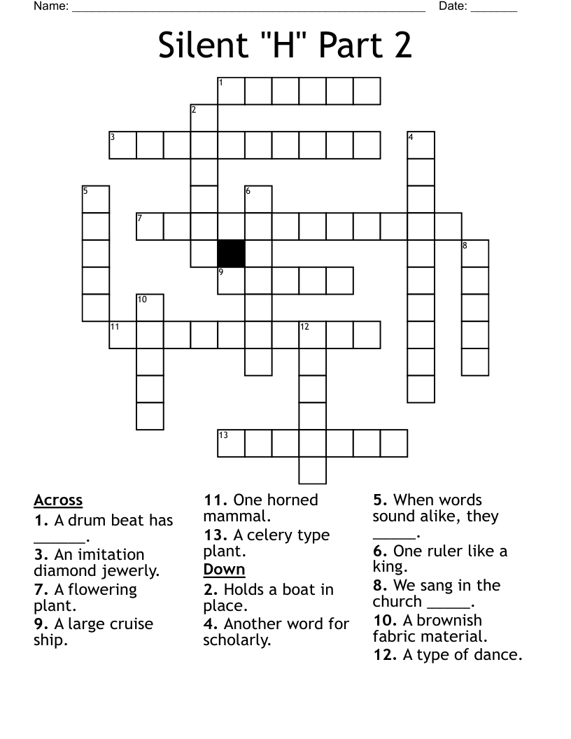 Silent "H" Part 2 Crossword