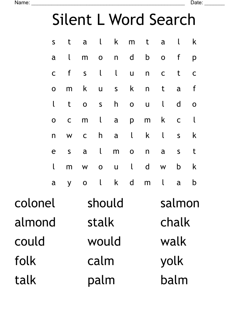Silent L Word Search