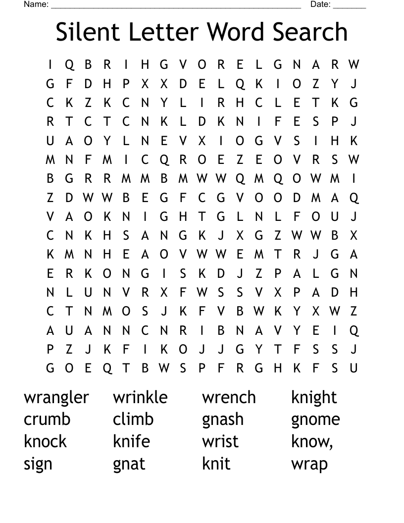 Silent Letter Word Search