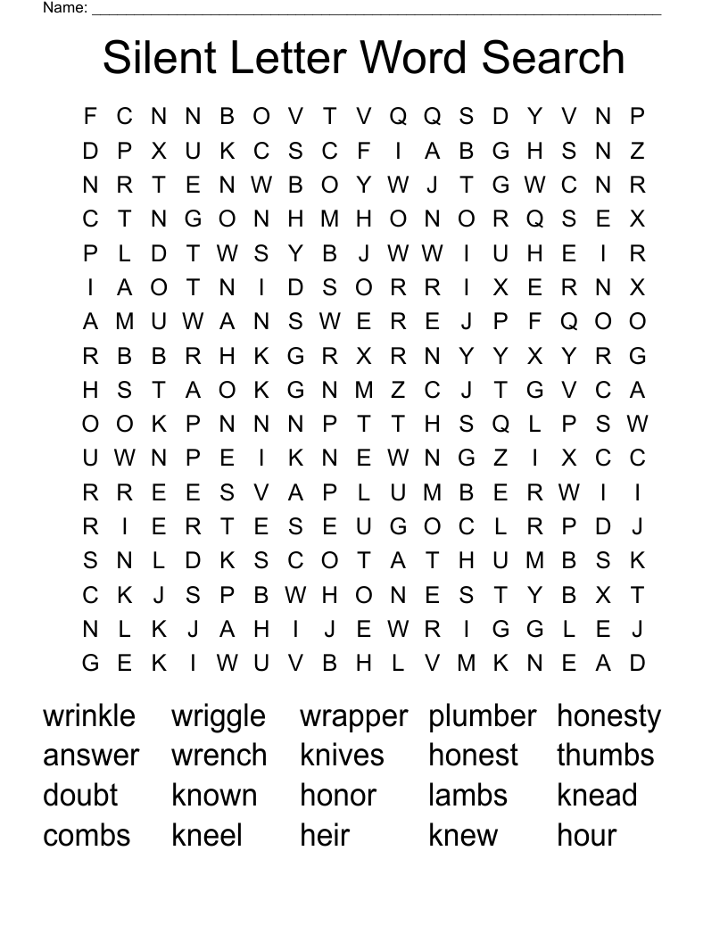 Silent Letter Word Search