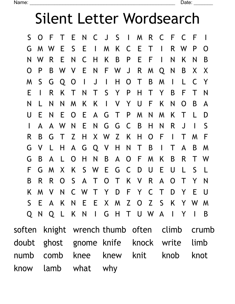 Silent Letter Wordsearch