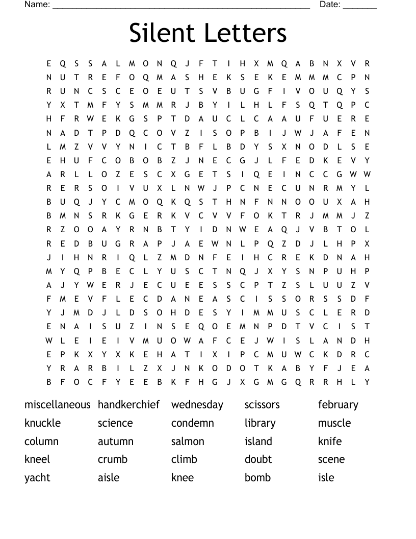 Silent Letters Word Search