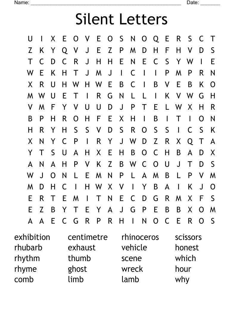 Silent Letters Word Search