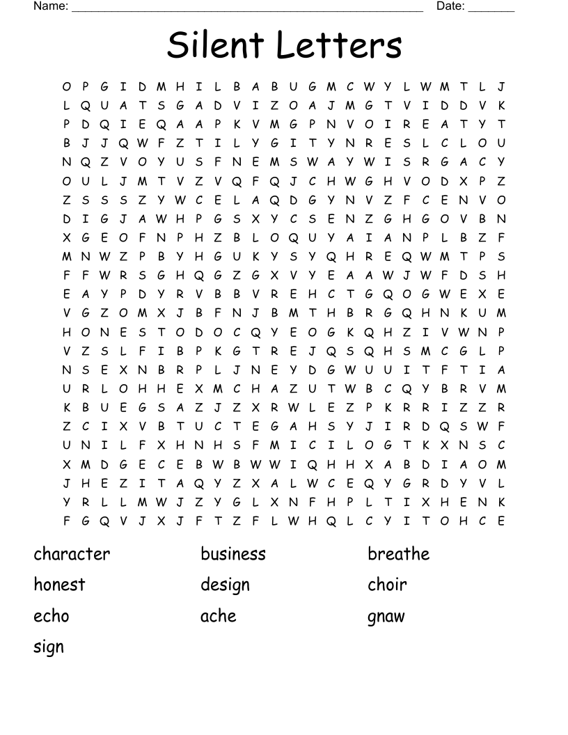 Silent Letters Word Search