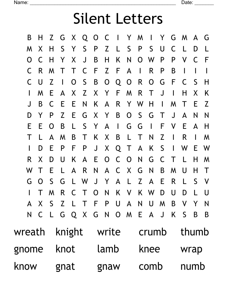 Silent Letters Word Search