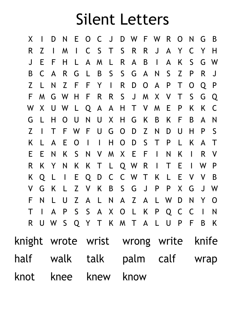 Silent Letters Word Search