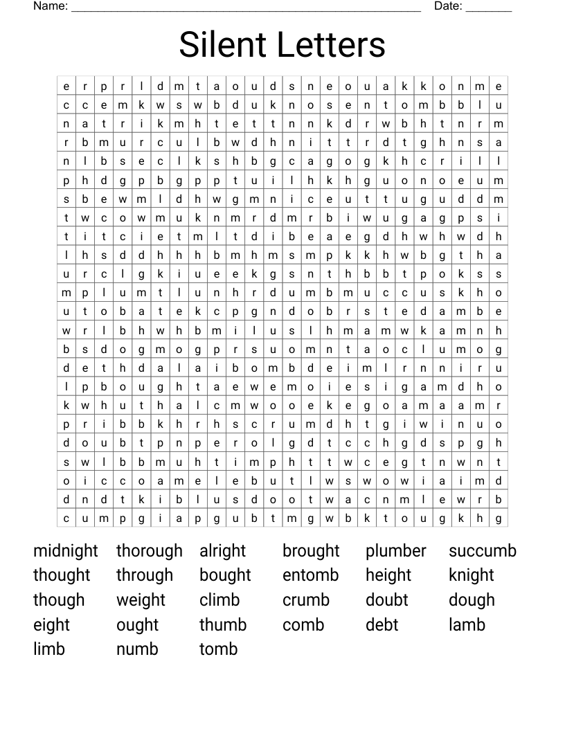 Silent Letters Word Search